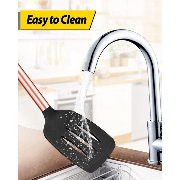 Pack of 4 Non Stick Large Solid Spatulas Heat Resistant Slotted SpoonsTurners - Picture 6 of 9